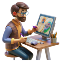 wonderful contemporary Digital Artist Working with Ai Software Side View Isolated high resolution png