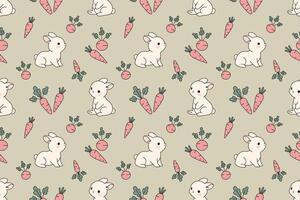Kawaii bunny and carrot seamless pattern, cute rabbit repeat print for fabric and textiles vector