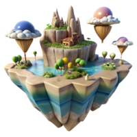 impressive creative Digital Landscape with Floating Islands Transparent Background premium png