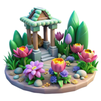 extraordinary rustic Dreamlike Garden Isolated with Vibrant Flowers high resolution png