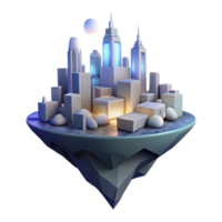 vibrant rustic Floating Cityscape Isolated with Night Lighting authentic png