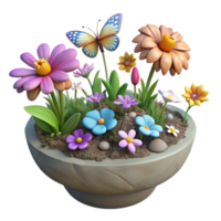 wonderful abstract Floating Garden with Colorful Flowers Isolated detailed png
