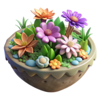magnificent minimalist Floating Garden with Colorful Flowers Isolated authentic png