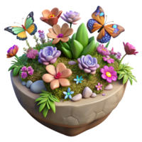 stunning rustic Floating Garden with Colorful Flowers Isolated high quality png