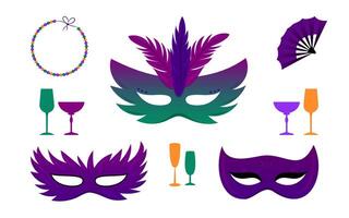 Colorful masks and festive elements for a joyful celebration vector
