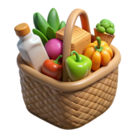 serene rustic Food Donation Basket Filled with Vegetables Isolated Element high resolution png