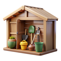 serene contemporary Gardening Tools in Shed Side View Cutout with Earth Tones detailed png