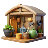 wonderful minimalist Gardening Tools in Shed Side View Cutout with Earth Tones authentic png