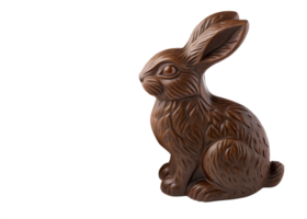 Chocolate rabbit sculpture sits on a white surface png