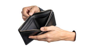 Hands holding an empty wallet on white png