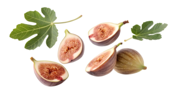 Fresh figs with green leaves displayed together png