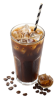 Refreshing iced coffee drink with ice and straw png