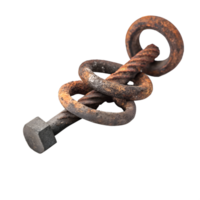 Rusty metal piece with circular links and a bolt png