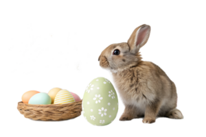 Spring bunny with colorful eggs png
