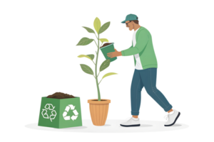 Man planting a tree in a sustainable environment png