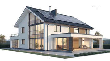 Modern house with solar panels and spacious design png