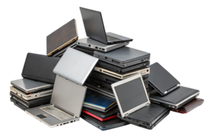 Pile of assorted laptops in various conditions png