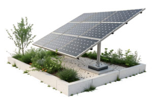 Solar panel installation in a green garden setting png