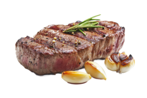 Delicious grilled steak with garlic and rosemary png