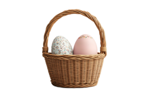 Colorful easter eggs in woven basket display png