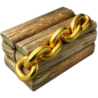 impressive rustic Gold Chain on Rustic Wood Texture Isolated png