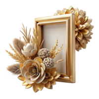 dramatic abstract Golden Frame and Dried Flower Sprig Isolated high resolution png