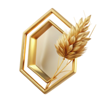 elegant artistic Golden Frame and Dried Flower Sprig Isolated high resolution png