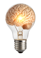 Bright idea with a brain shaped light bulb design png