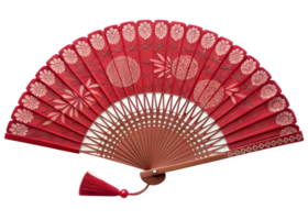 Red decorative fan with intricate design png