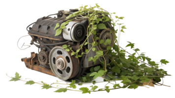 Engine covered in green vines in urban setting png
