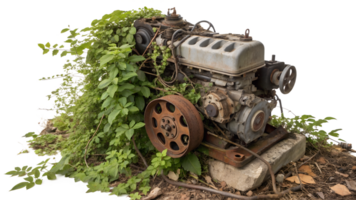 Old engine covered with green vines in nature png
