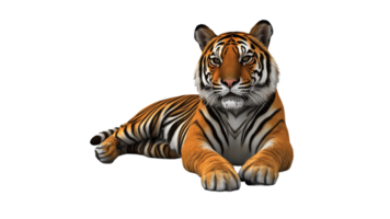Tiger resting on a white background in a calm pose png