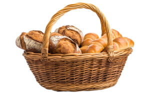 Freshly baked bread in a rustic basket display png