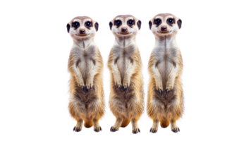 Three meerkats standing upright in a playful pose png
