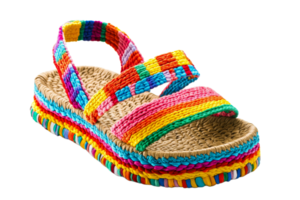 Bright and colorful woven sandals for summer style png