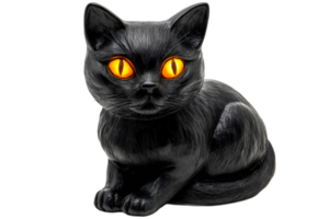 Black cat figurine with glowing eyes on display png