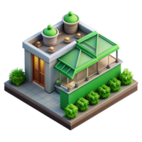 wonderful minimalist Green Building Rooftop Garden Isometric View Transparent authentic png
