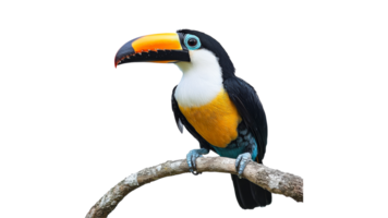Colorful toucan perched on a branch cut out transparent background png