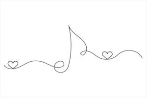 Music notes one line drawing and isolated continuous outline icon vector