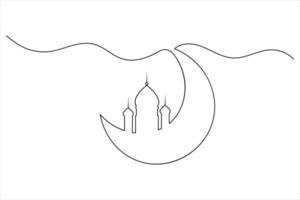 Islamic icon one line drawing of isolated continuous moon outline icon vector