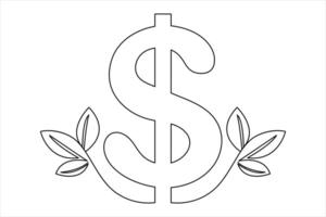 Dollar sign icon one line drawing vector