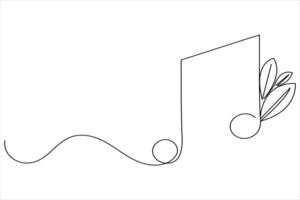 Music notes one line drawing and isolated continuous outline illustration icon vector