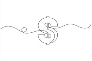 Dollar icon line drawing and isolated continuous outline illustration vector