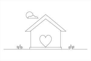 House one line drawing of isolated continuous outline icon vector