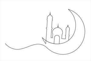 Islamic icon one line drawing of isolated continuous moon outline icon art vector