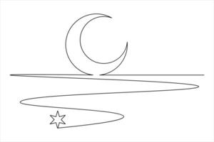 Islamic icon line drawing of isolated continuous moon outline design vector