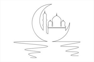 Moon icon one line drawing with Eid design vector