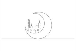 Moon icon single line drawing and isolated outline Islamic design vector