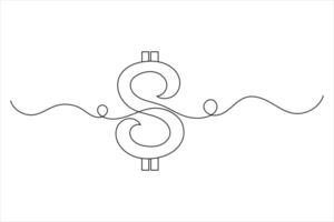 Dollar icon outline line drawing and isolated continuous outline illustration vector