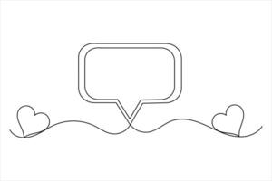 Speech bubble shape one line drawing and love icon design vector